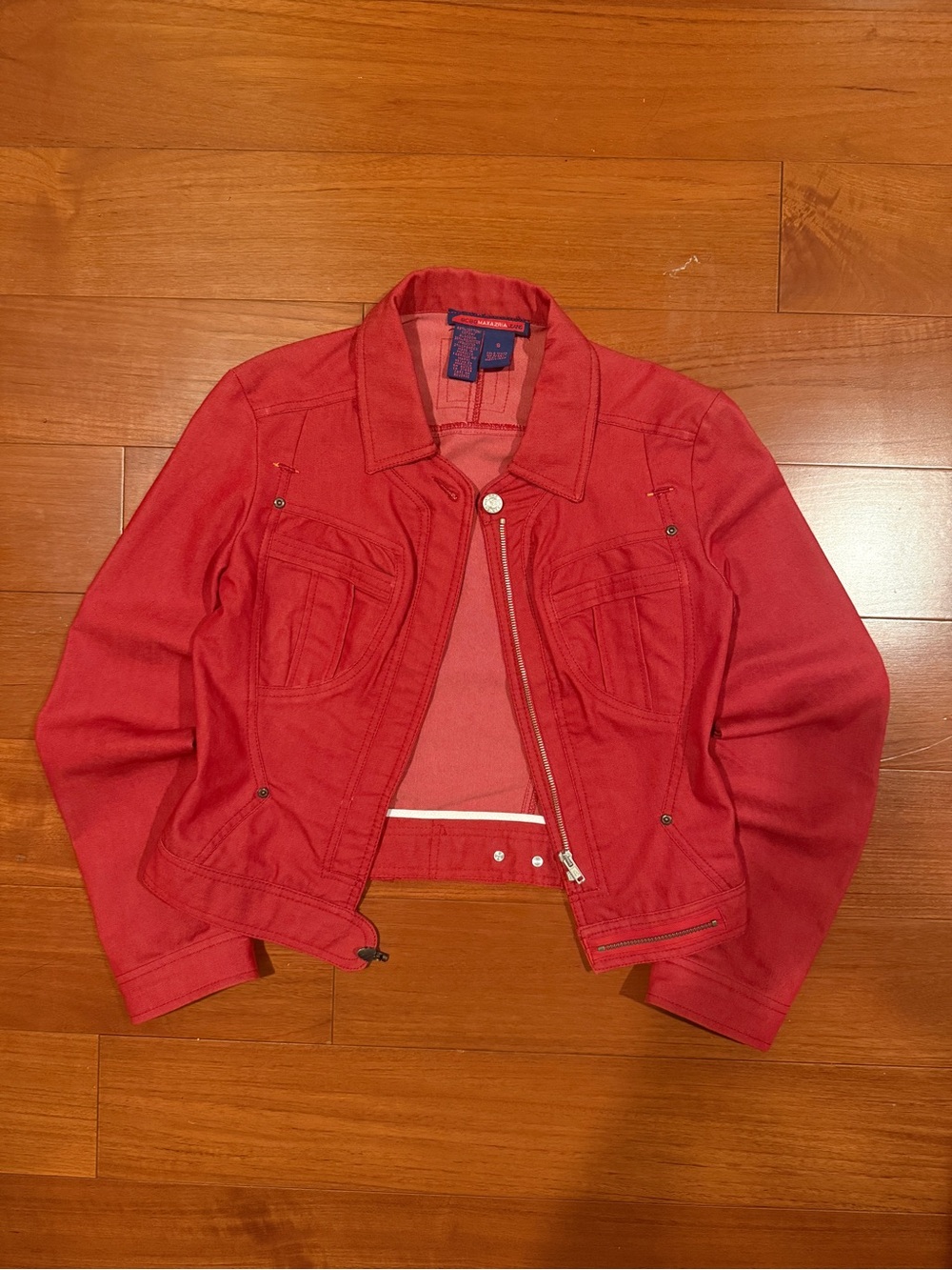 BCBGMaxAzria Red Women's Zip-Front Jean Jacket